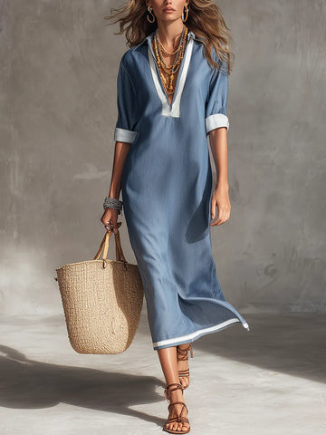 Casual And Minimalist Blue Shirt Dress