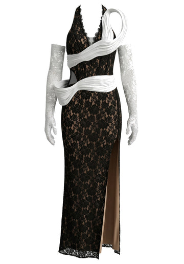 Lace Maxi Dress Black White