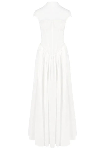 Structured Mesh A Line Maxi Dress White