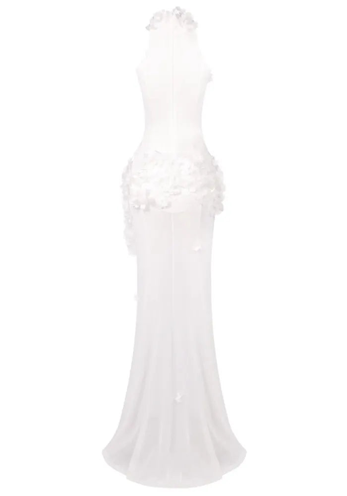 Floral Embellished Maxi Dress White