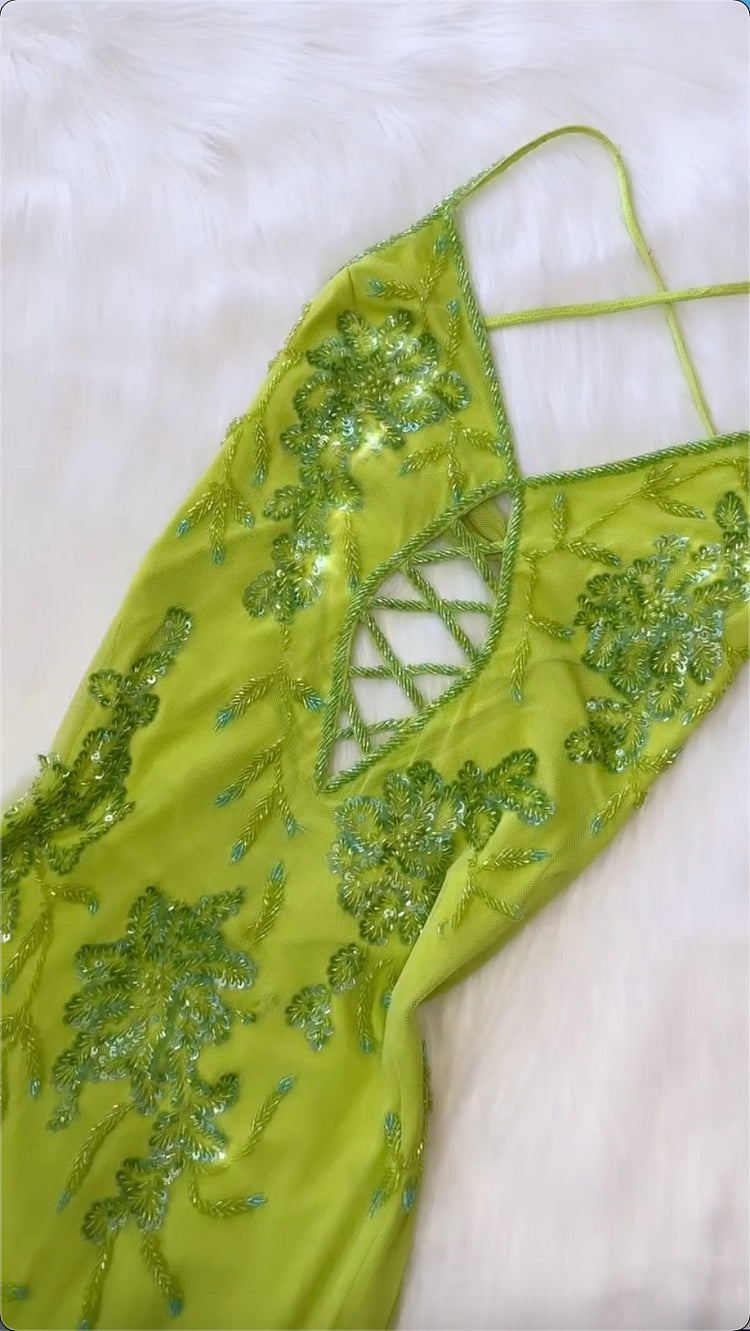Green luxury gorgeous fashion elegant exquisite floral beading long fairy chiffon ball gown evening dress party dress prom dress
