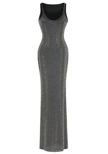 Crystal Embellished Maxi Dress Black