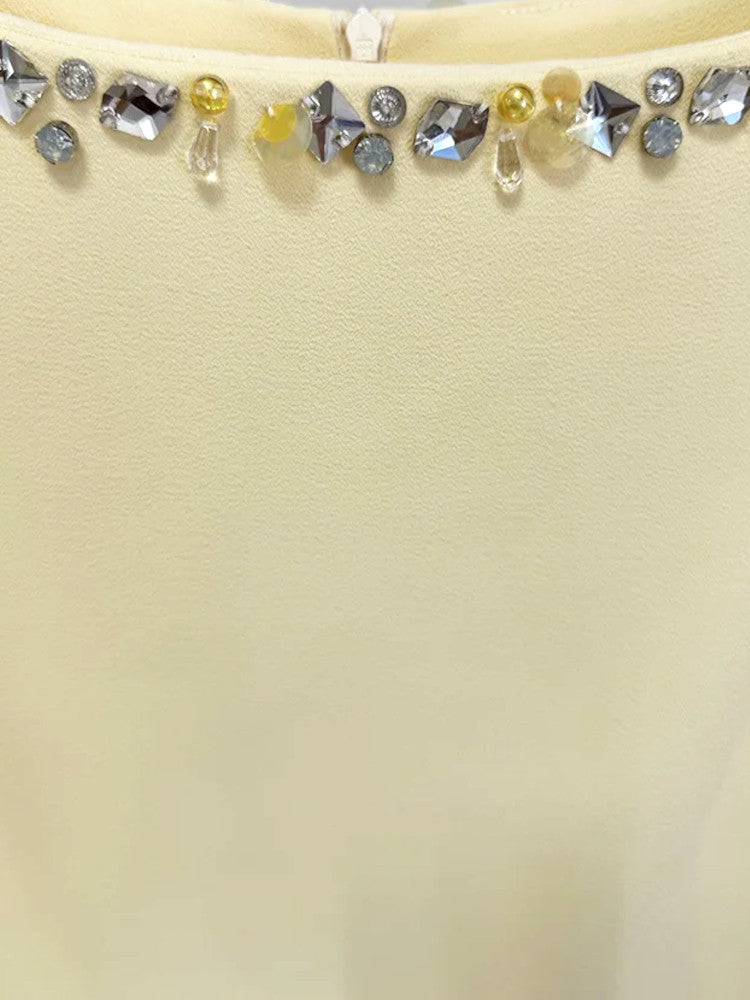 Long Sleeve Crystal Detail Maxi Dress Yellow