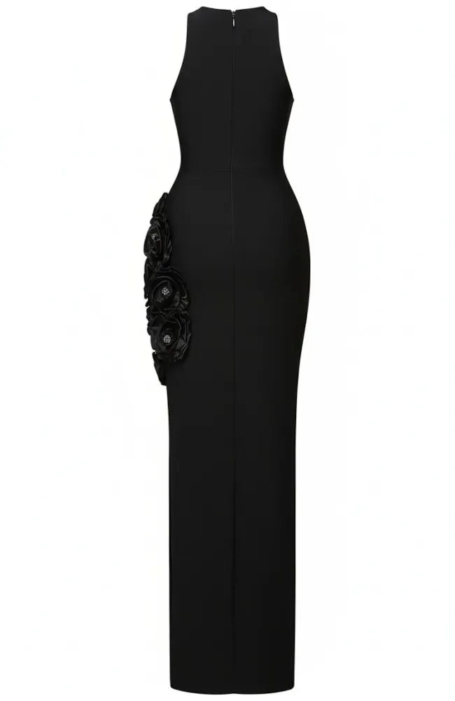 Embellished Flowers Maxi Dress Black