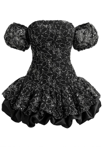 Floral Bubble Corset Dress Black