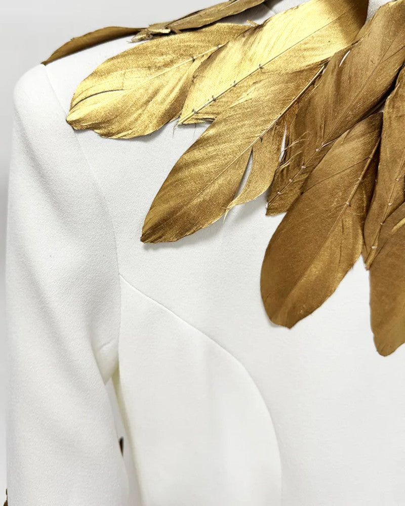 Long Sleeve Leaf Detail Maxi Dress White