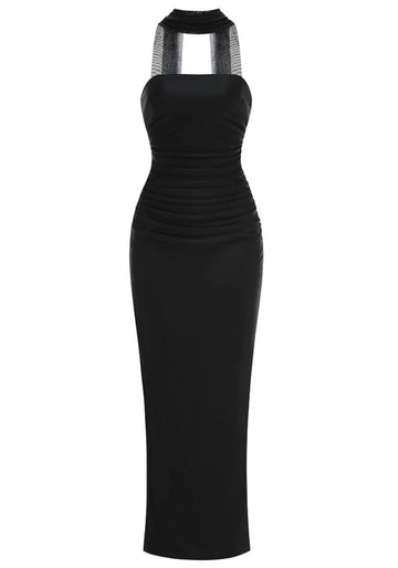 Strapless Scarf Maxi Dress Black
