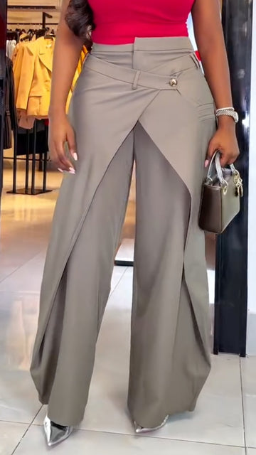 Crossover Wrap Skirt Effect Wide Leg Trousers