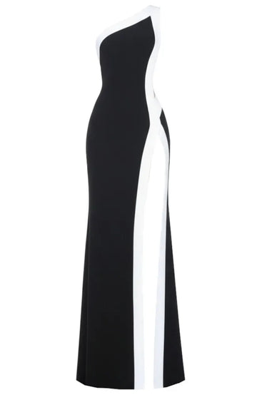One Shoulder Maxi Dress Black White