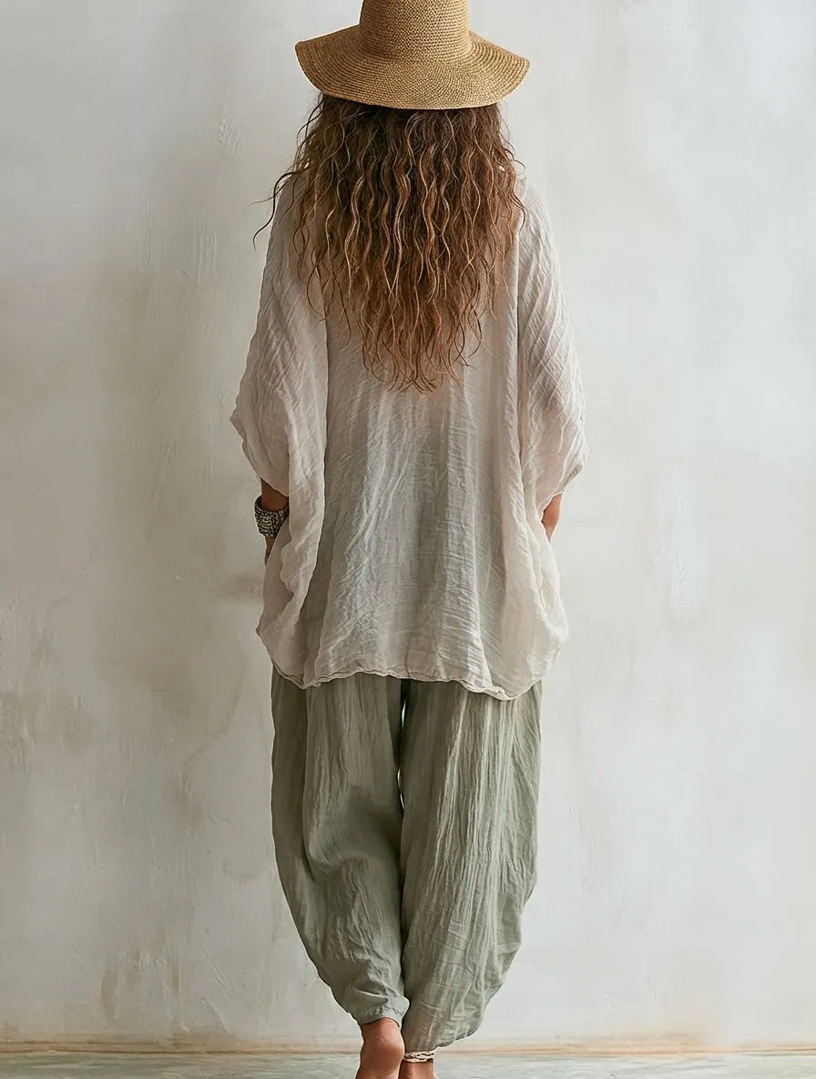 Comfortable and Casual Loose Cotton-Linen Two-Piece Set