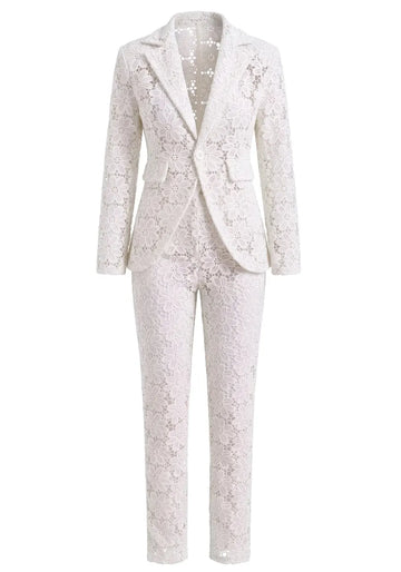 Floral Crochet Suit White