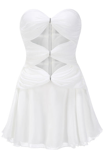 Strapless Ruched A Line Dress White