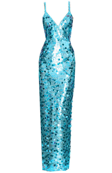 Big Sequins Maxi Dress Blue