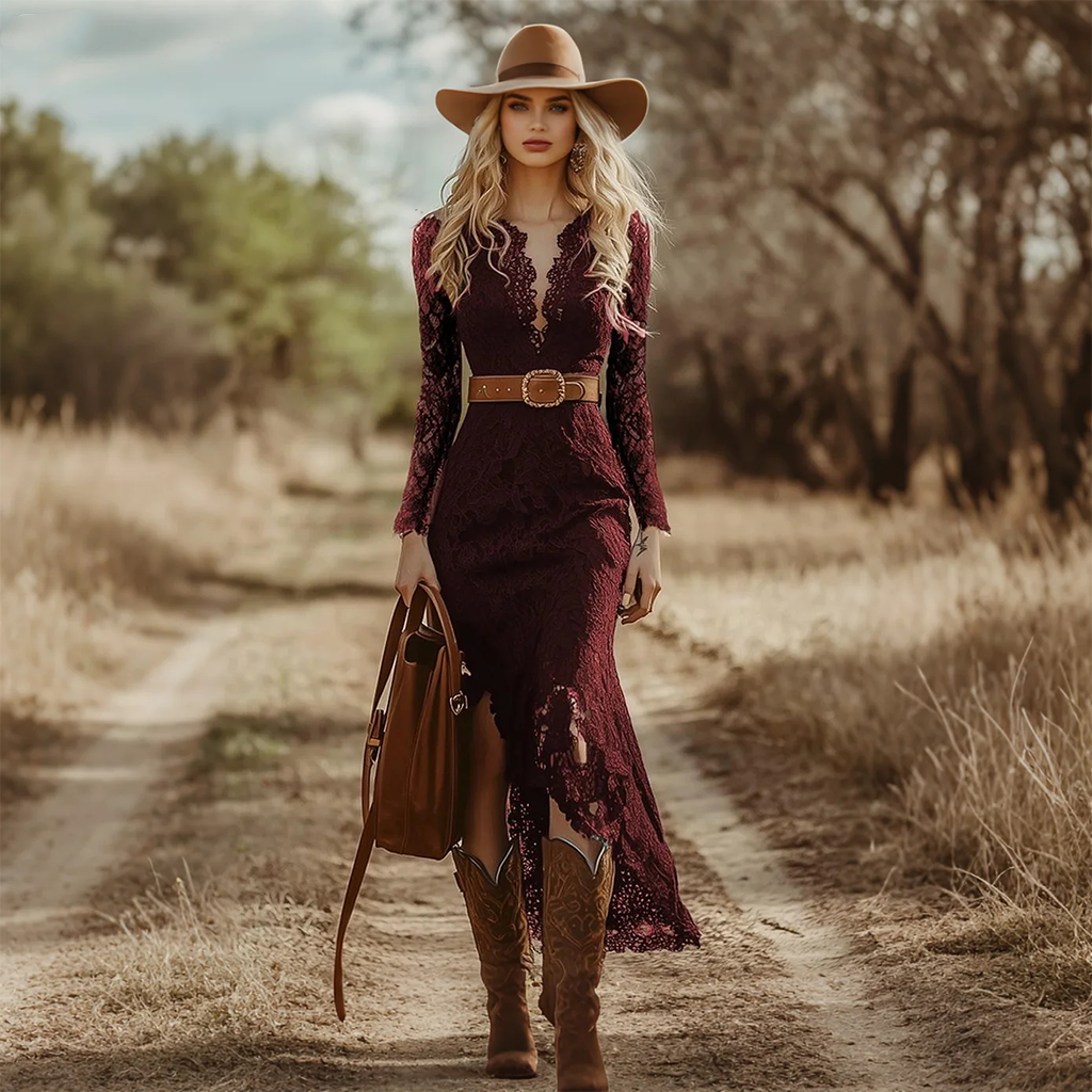 Women's Vintage Elegant Lace Mermaid Dress For A Rustic Walk