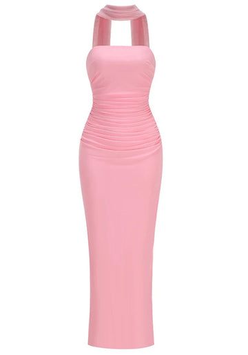Strapless Scarf Maxi Dress Pink
