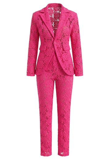 Floral Crochet Suit Hot Pink
