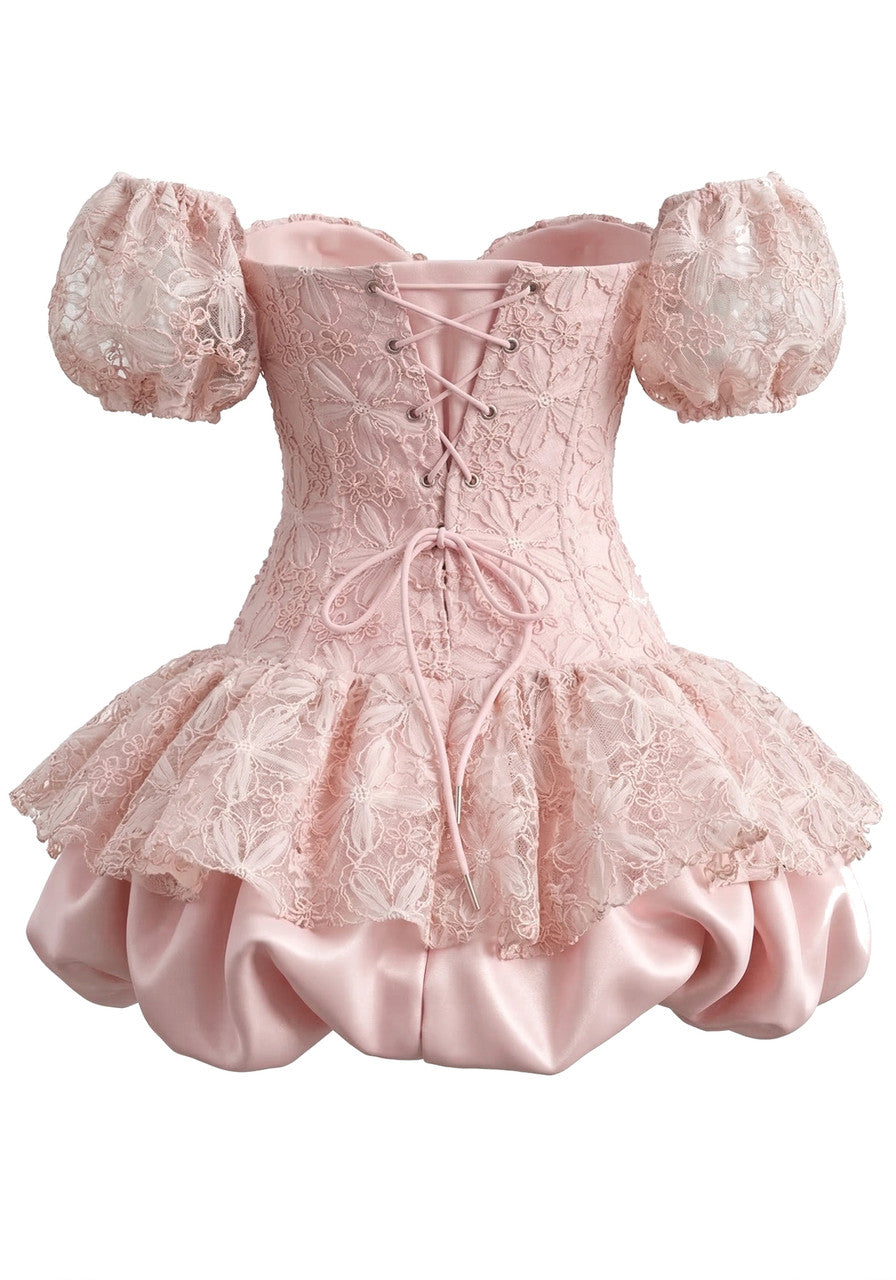 Floral Bubble Corset Dress Pink
