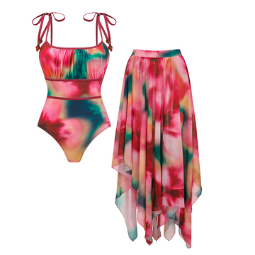 Tie-shoulder Plant-based Printing Swimsuit Set(s)