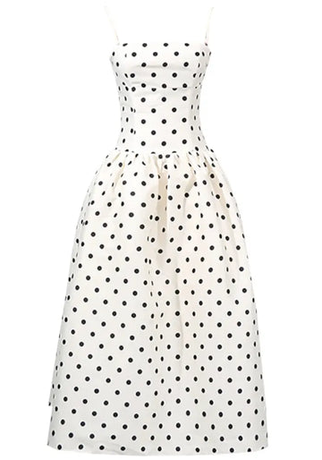 Polka Dot A Line Midi Dress Ivory