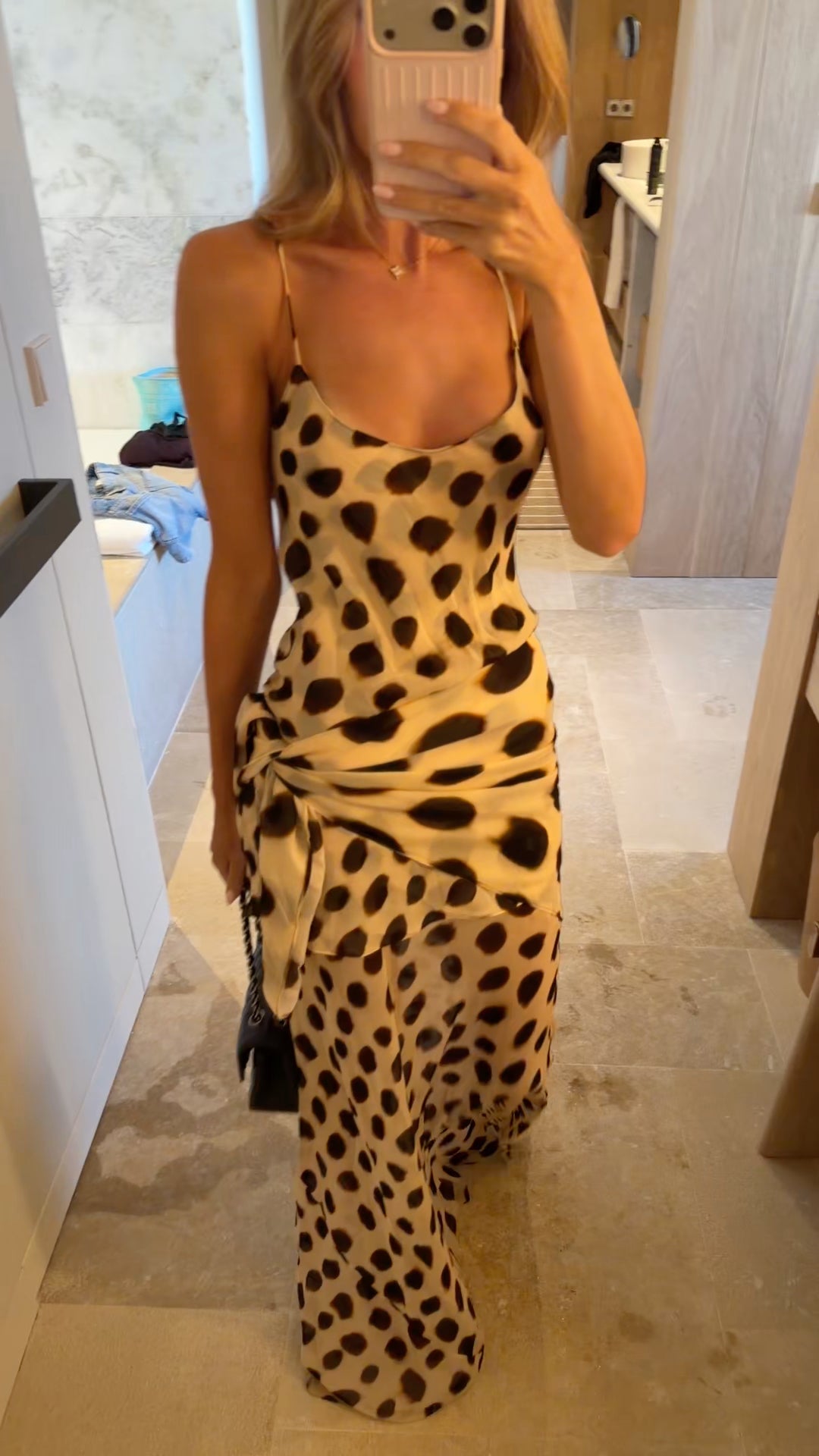 Dalmatian Print Satin Slip Maxi Dress