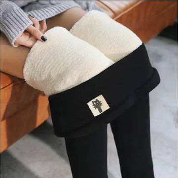 Women's Fleece-lined And Thickened Lamb Wool Leggings, High-waisted, Tight-fitting, Warm Pants For Autumn And Winter.