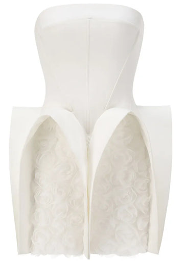 Strapless Geo Floral Dress White