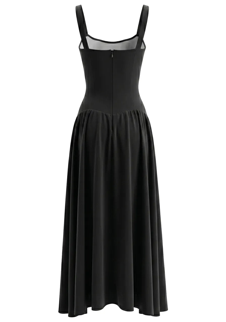 Crystal Embellished A Line Maxi Dress Black