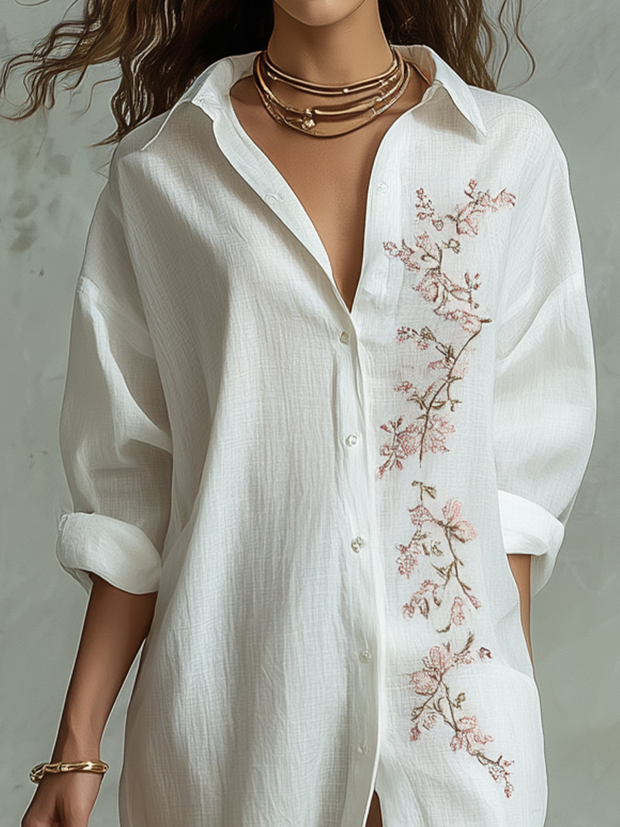 Elegant Embroidered Shirt Maxi Dress