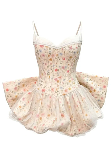 Floral Bow Detail Corset Bubble Dress Light Peach