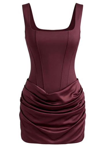 Draped Detail Corset Dress Burgundy