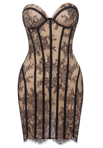 Strapless Lace Corset Dress Black Nude