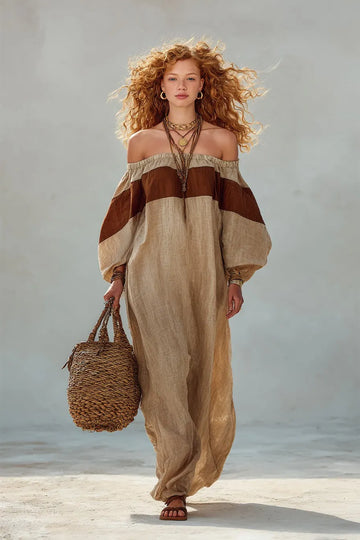 Women's Brown Western-Embroidered Oversized Shirt Dress