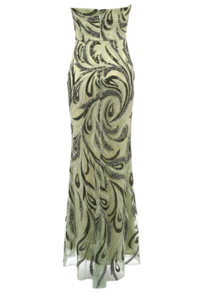 Strapless Crystal Sequin Maxi Dress Green