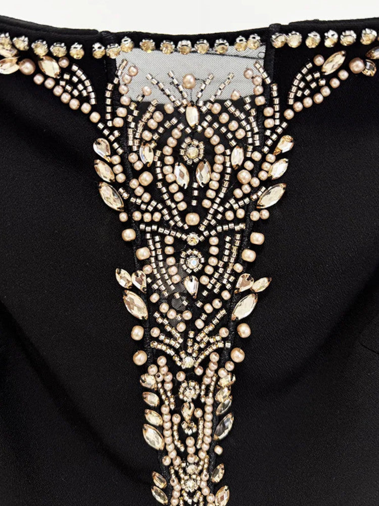 Long Sleeve Embellished A Line Maxi Dress Black