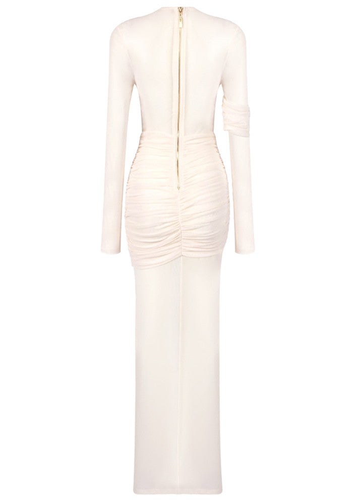 Long Sleeve Draped Maxi Dress Ivory