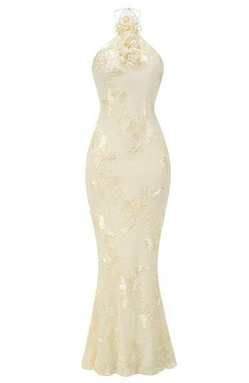Halter Floral Maxi Dress Ivory