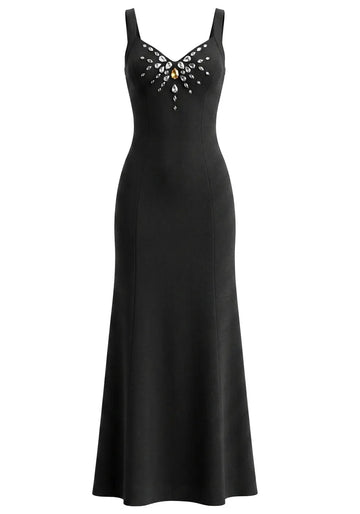 Crystal Front Detail Maxi Dress Black