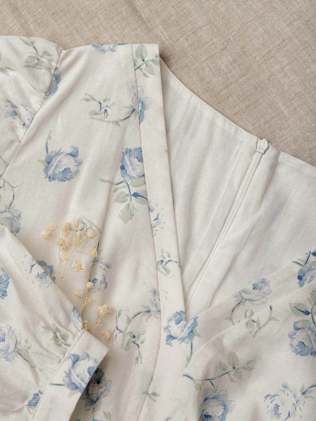 Maxi Linen Dress, 3/4 Sleeves, V Neck, Linen Blend, Blue