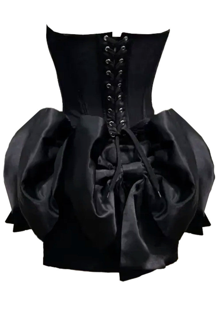 Strapless Floral Bow Corset Two Piece Dress Black