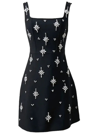 Crystal Bow Detail Backless A Line Dress Black