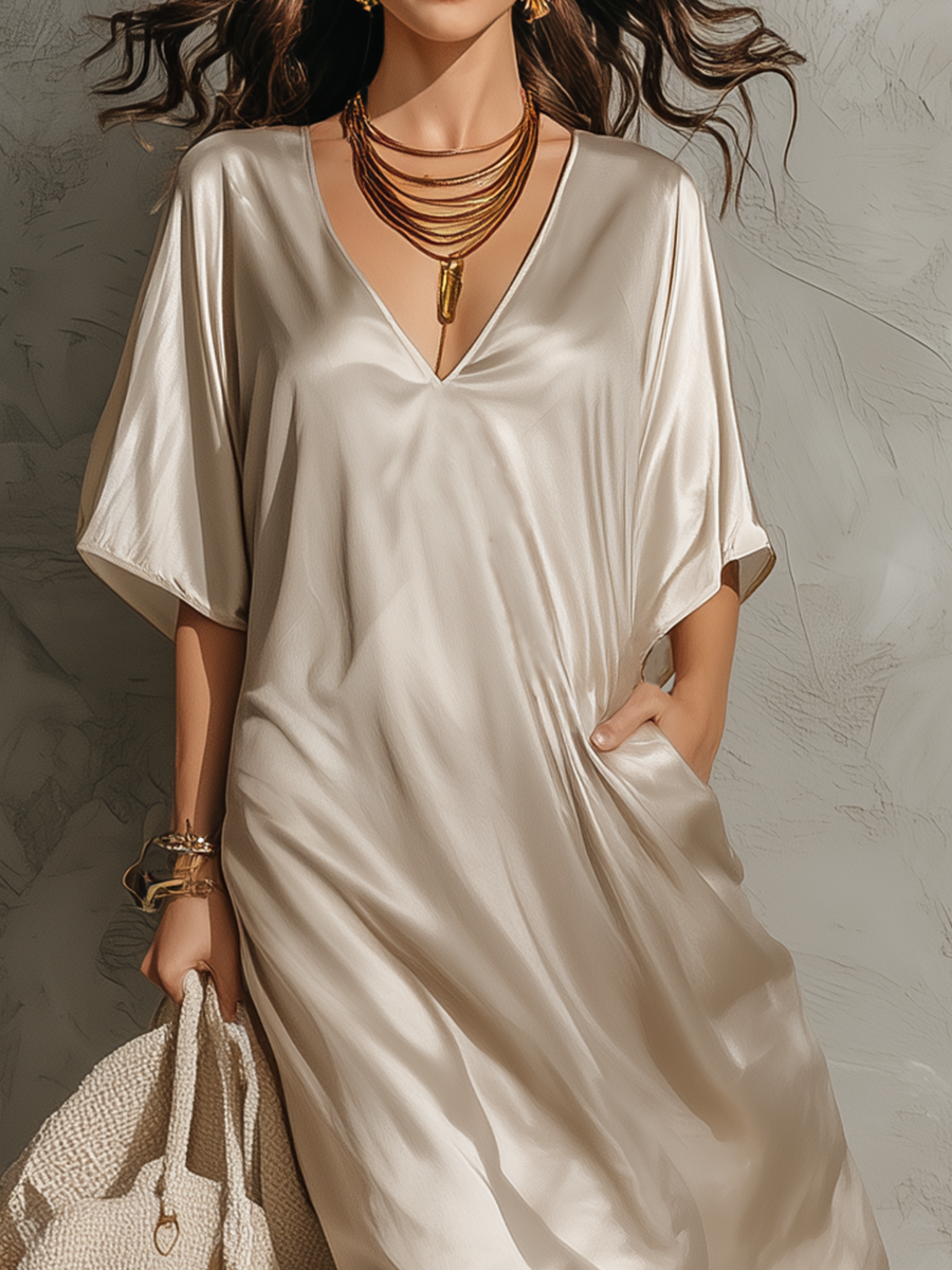 Luxurious V-Neck Oversized Kaftan Maxi Dress