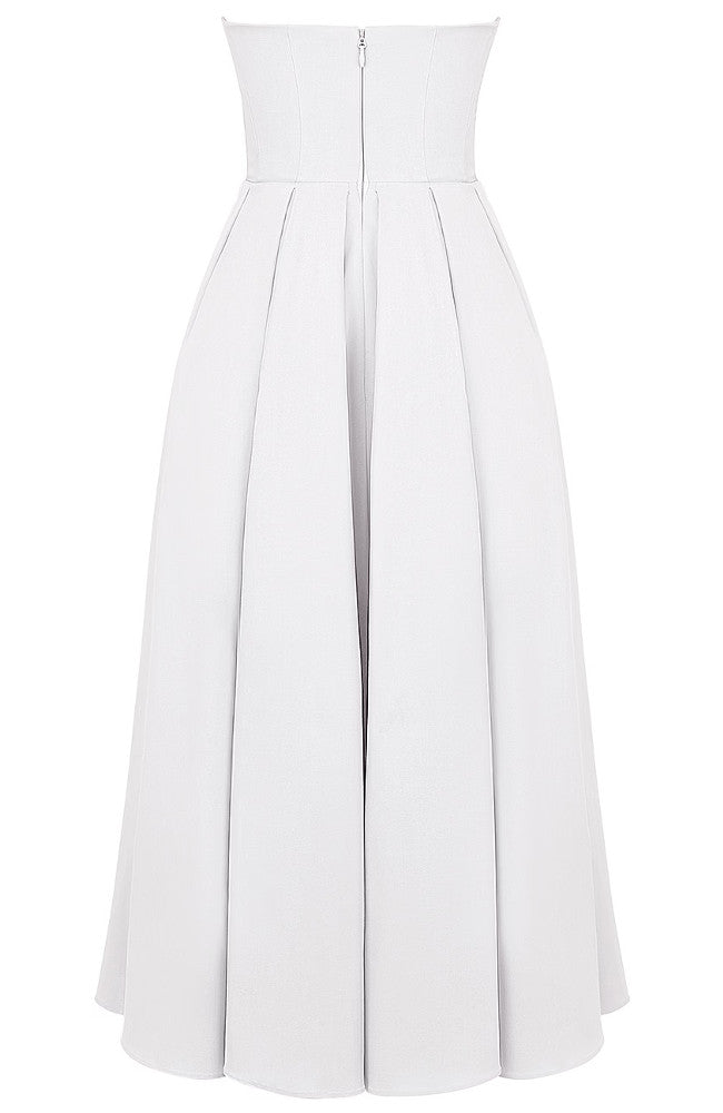 Strapless A Line Midi Dress White