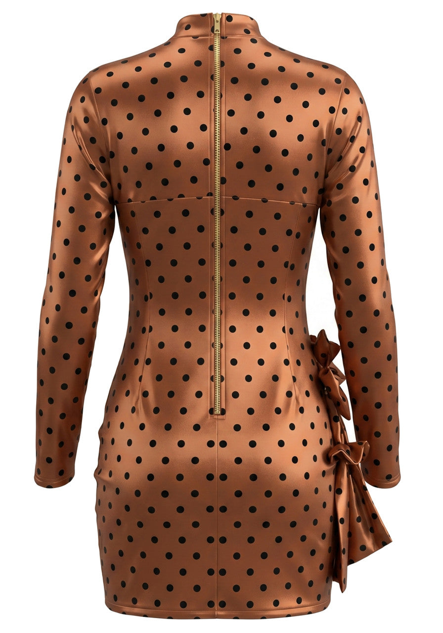 Long Sleeve Floral Polka Dot Dress Brown