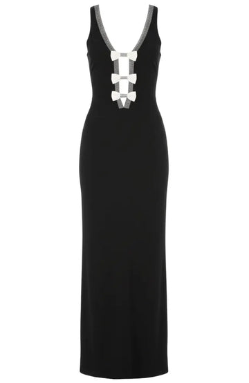 Halter Crystal Bow Detail Maxi Dress Black