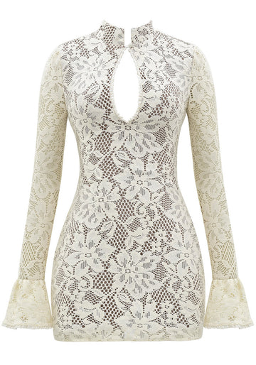 Long Sleeve Crochet Dress Ivory