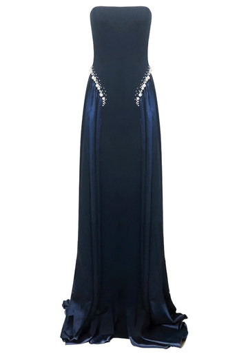 Strapless Corset A Line Maxi Dress Navy Blue