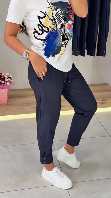 Graphic Print Short Sleeve Tee & Cuff Jogger Pants
