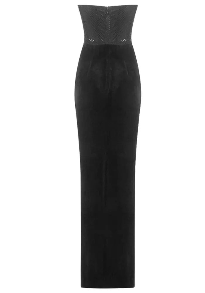 Strapless Sparkly Corset Maxi Velvet Dress Black