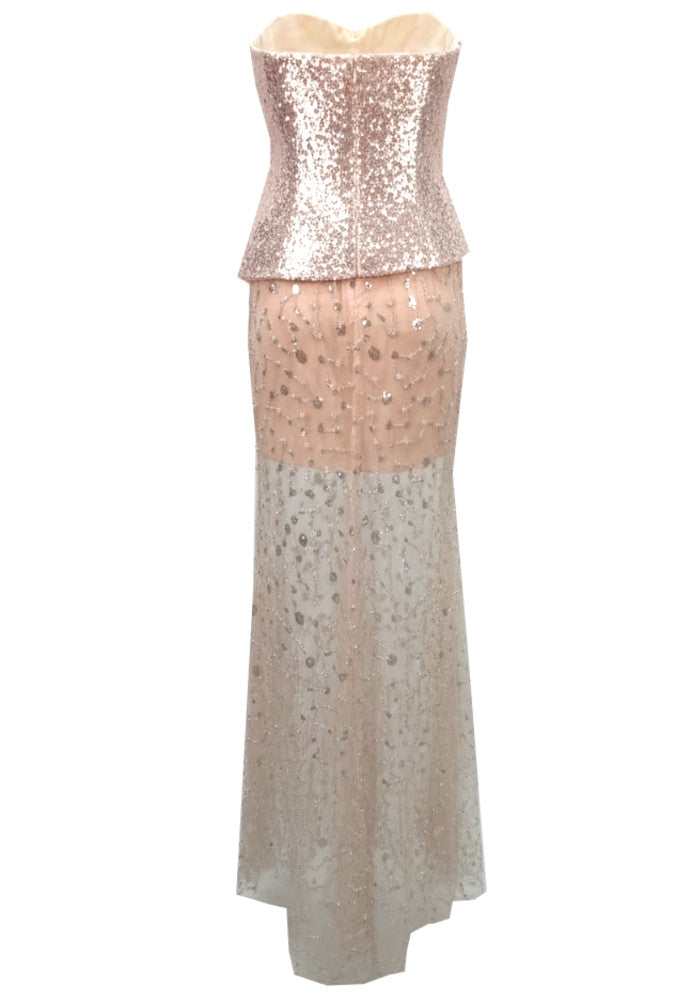 Strapless Draped Sequin Maxi Dress Pink