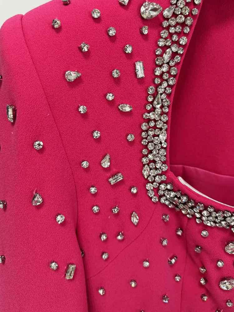 Cape Sleeve Crystal Maxi Dress Hot Pink